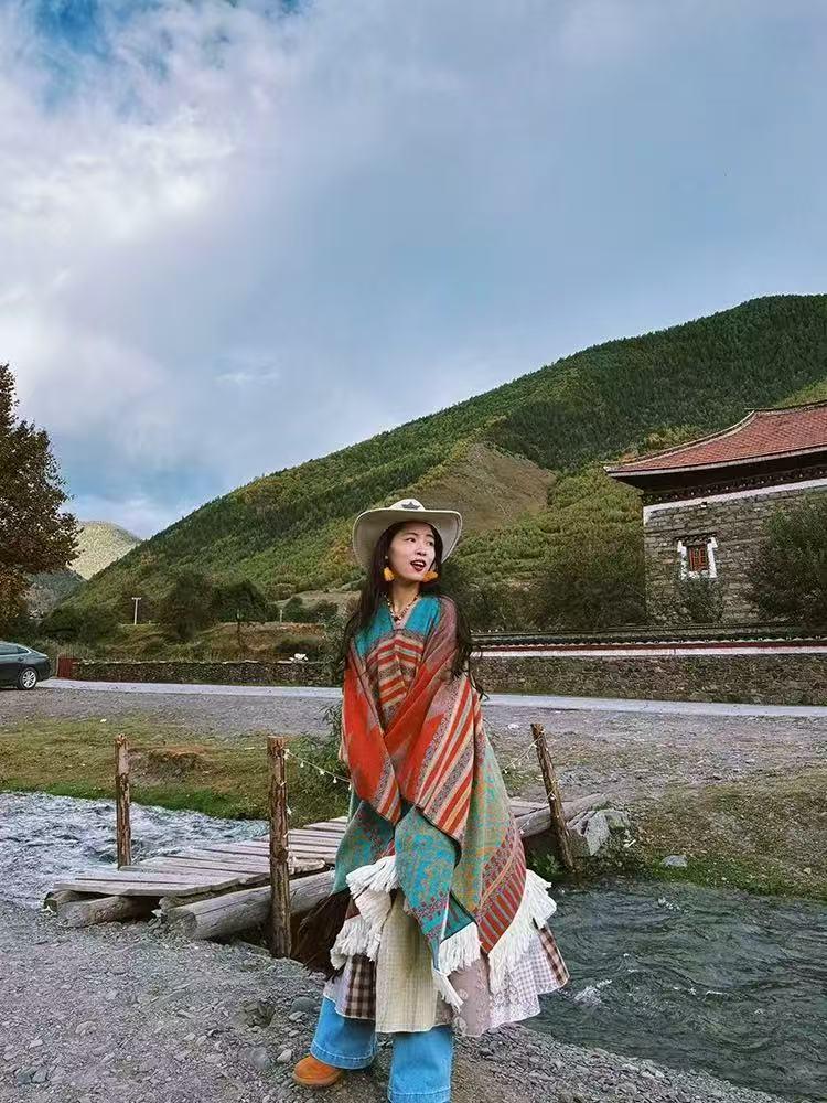 Ethnic Style Knitted Shawl Pullover Cape - Women's Warm Travel Cloak