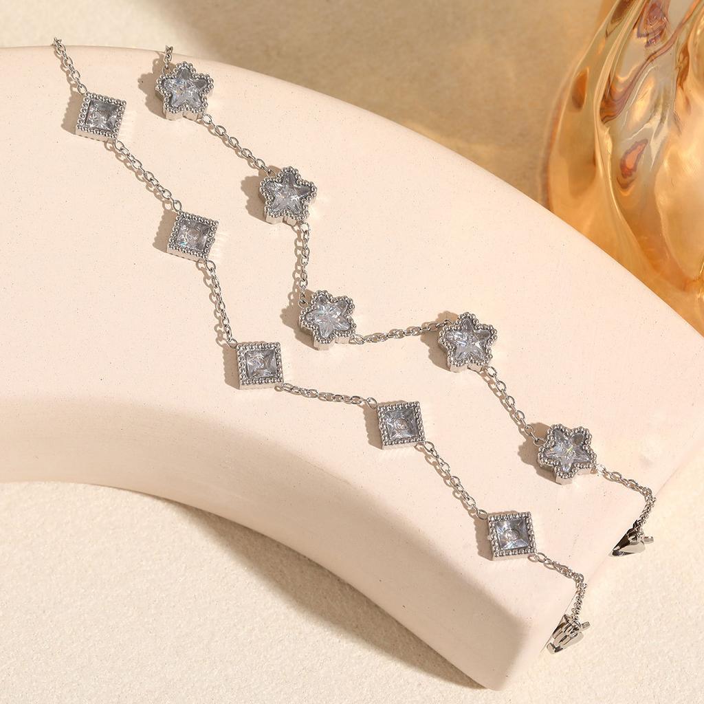 New Style Cubic Zirconia Bracelet Stainless Steel Square Star Shape Colorful Zircon Women Fashion Dainty Chain Bracelet