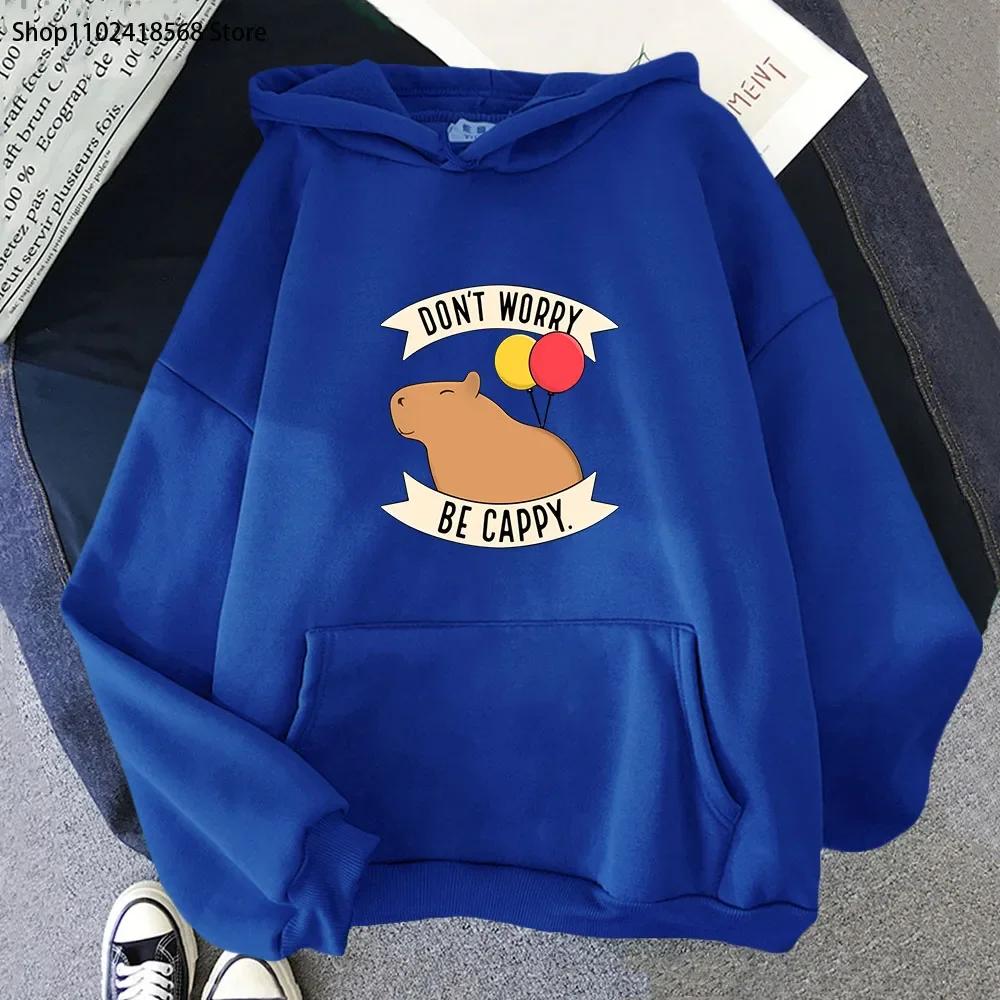 Cartoon Animals Capybara Hoodie Don't Worry Be Cappy Letter Print Sweatshirt Unisex Fashion Hoodies Funny Graphic Tops