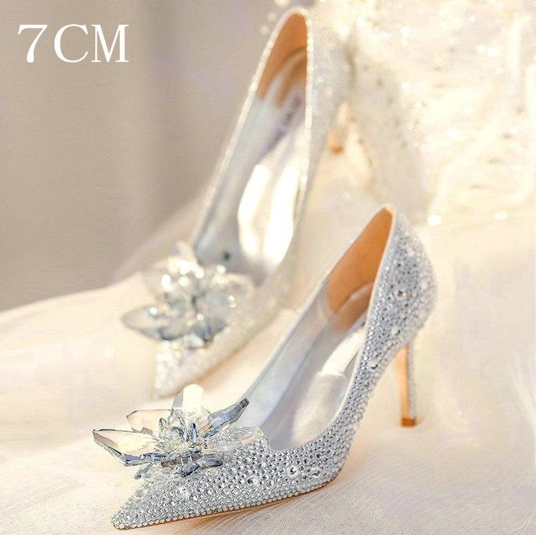 Fashion 2025 New Spring And Autumn Bridal Wedding Shoes Rhine-shaped High Heels Female Stiletto Crystal Pumps