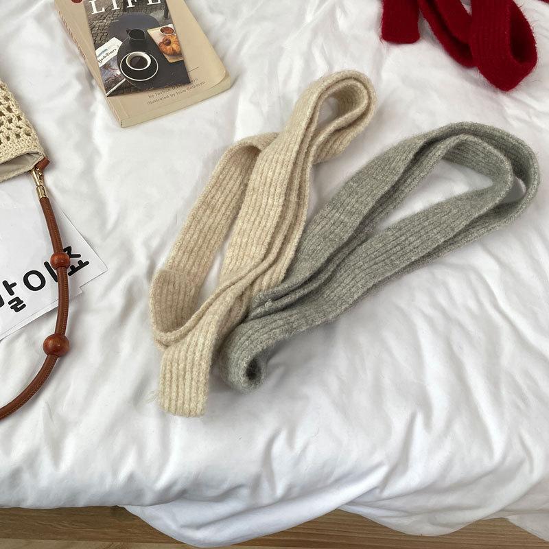 Winter  Solid Color Narrow Long Scarf Female Korean Version Knitted Woolen Scarves Women'S Imitation Cashmere Mohair Scarf