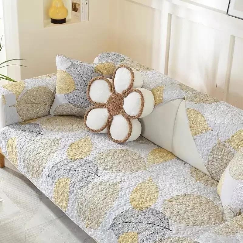 Living Room Embroidered Cotton Sofa Cover Thicken Non-Slip Couch Cushion Slipcover Soft Towel Blanket Home Decor