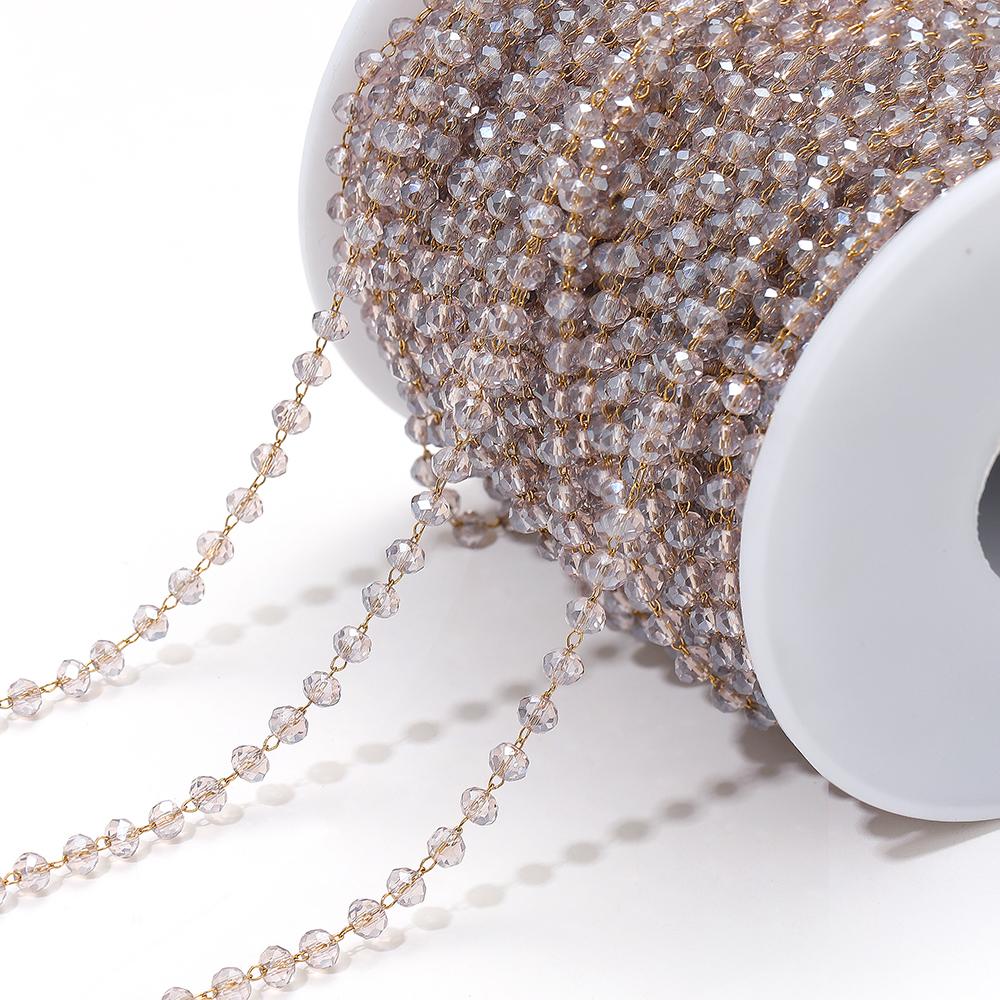 1 Meter Colorful 3mm Beads Beaded Chain Glass Crystal Beads Necklace Chain Accessories for Jewelry Making Components Crafts DIY