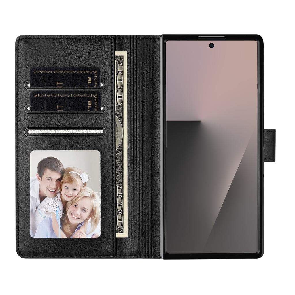 For Samsung Galaxy Z Fold7 5G Wallet Case RFID Blocking Calf Texture Leather Stand Phone Cover with Strap