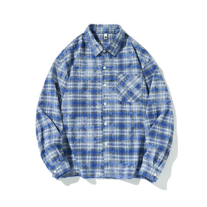 Casual Sports Men's Shirt New Plaid Fashion Long-sleeved American Retro Top