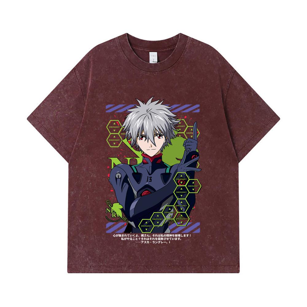 275 GSM Washed T-shirts 100% Cotton Evangelion V5 Kagoru Print Unisex Heavy Cotton T Shirt