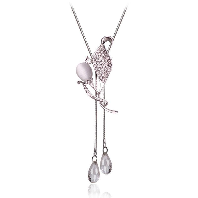

Artistic Tulip Flower Design Long Necklace With Crystal Accents For Women Lovers Fashion