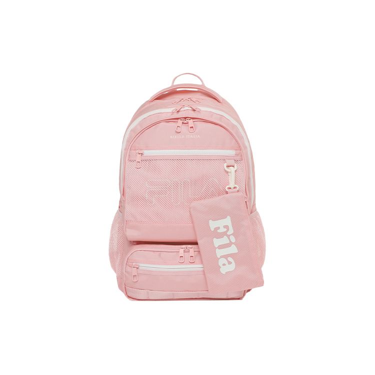 FILA Korean Style Large Logo Sports Casual Polyester Nylon Backpack Women Backpack Pink FS3BPE5003X-EPK Pink