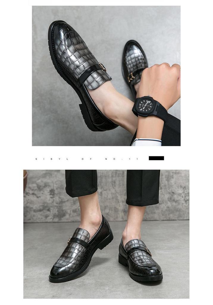 Men's Large Size Autumn Slip-on Loafers - British Style Pointed Toe Leather Shoes with Buckle.