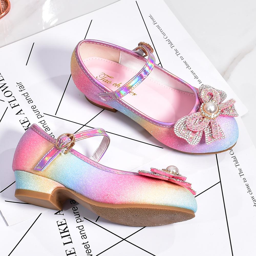 Girls' Leather Princess Shoes 2025 Children's Shoes Round-Toe Soft-Sole Girls High Heel Princess Crystal Party Dance Shoes
