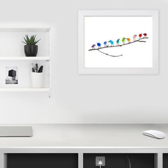 Sea Glass Rainbow Birds Decoration Standing on The Branch Cute Min Colorful Resin Bird Wall Art Ornament Living Room Bedroom Home Decor