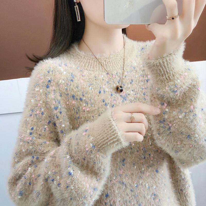 Brand Women Imitation Mink Velvet Spring Autumn Sweater Loose Korean Style Lazy Style Thickened Bottoming Shirt for Outerwear