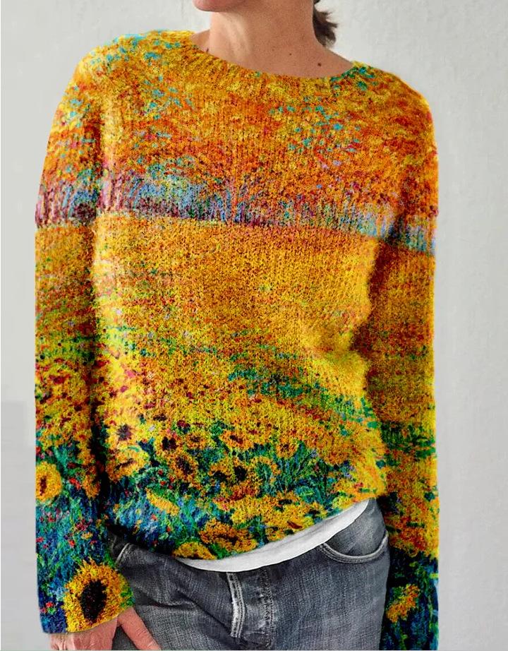 3D Printed Women's Casual Loose Knit Pullover Sweater