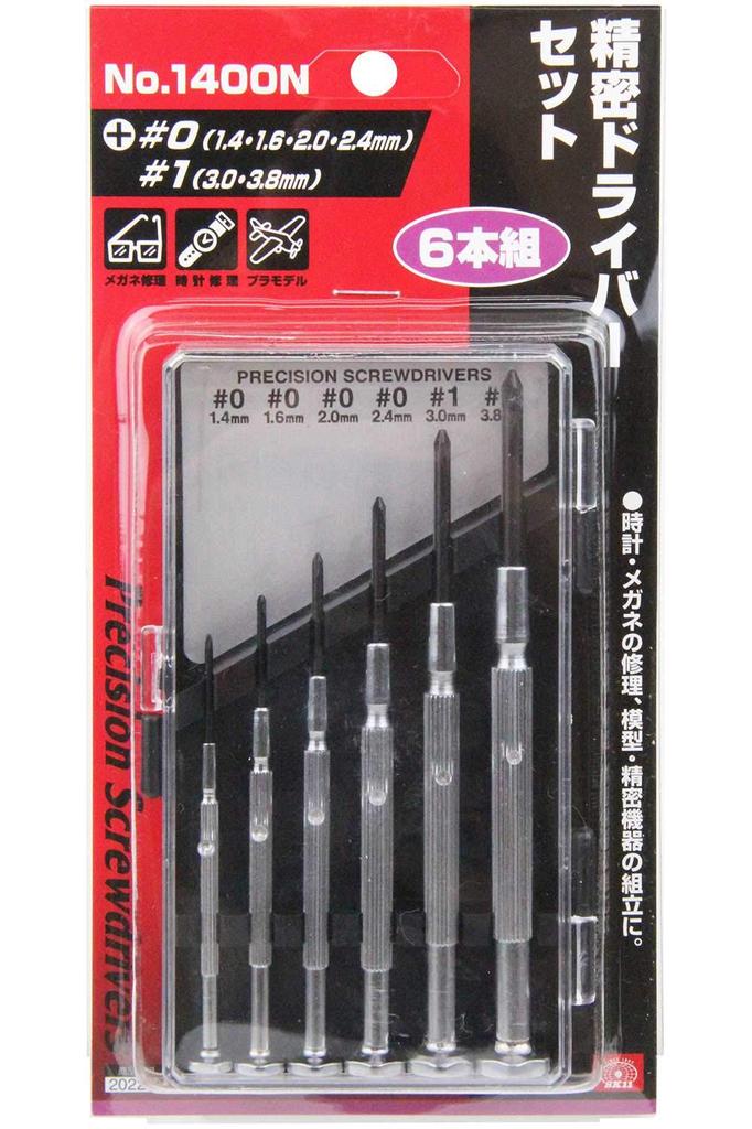 SK11 Precision Screwdriver with 0 1 and 1400N Set, 6-Piece Set, No. (1.4, 1.6, 2.0, 2.4), No. (3.0, 3.8), No.