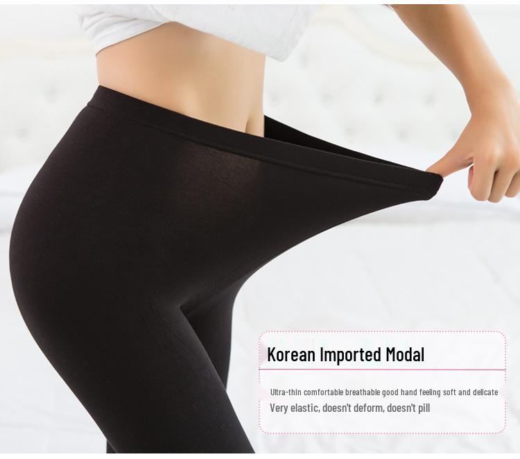 Leggings da Yoga Neri Elasticizzati in Modal da Donna - Taglie Forti, Lunghezza 3/4, Sottili per Primavera & Autunno