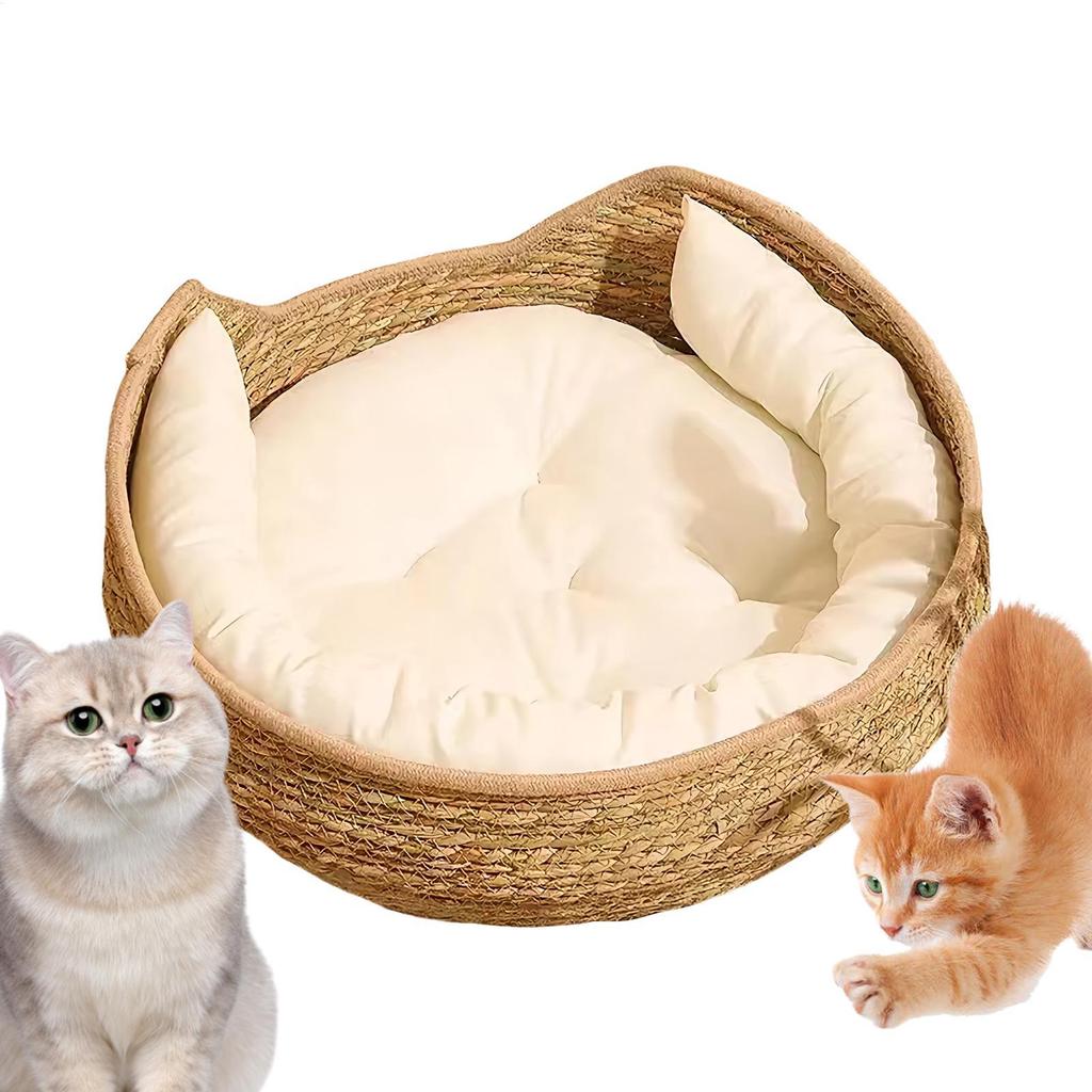Universal Woven Cat Nest Warmth Pad Detachable Washable Winter Pet Supplies Accessories Cat Basket Bed With Soft Cushion