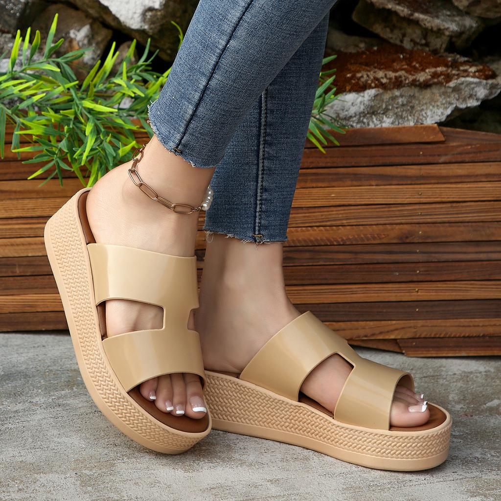 Fashion Ladies Fashion Slippers Mid Heel Anti-slip Round Head Shoes for Women Sense of Luxury Open Toes Comfortable