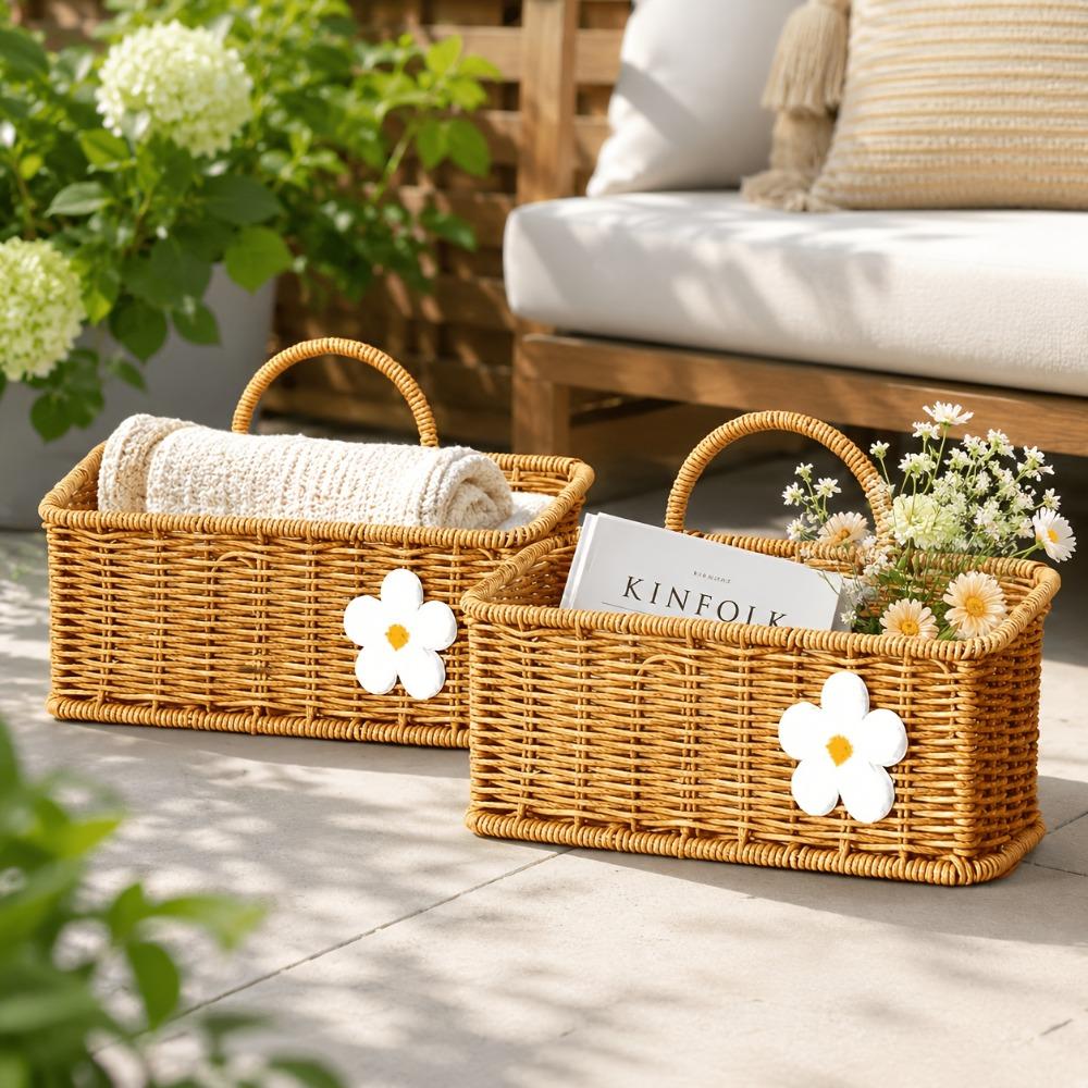 Imitation Rattan Wall Mount Basket Woven Storage Basket For Ginger Garlic Onion Snacks