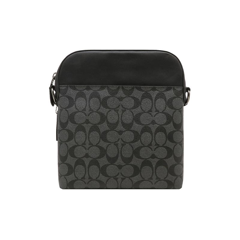 COACH Houston 22 logo embossed signature charm coated canvas and refined calfskin shoulder bag crossbody bag small men s charcoal black чёрный