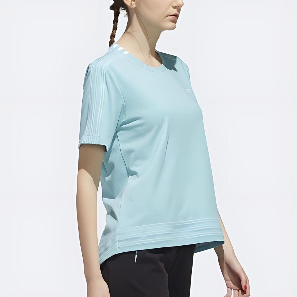 Adidas Neo Logo Print Loose Training Crew Neck T-Shirt with Drop Shoulder Women Tops Blue DW7732