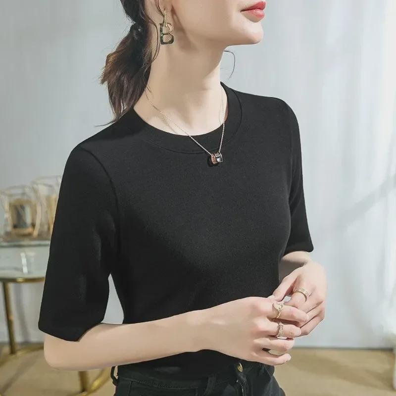 Women's Summer Korean-Style Slimming Half-Sleeve T-Shirt - Solid Color, Versatile Design