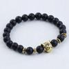 8mm Beaded Bracelet with Lion and Leopard Heads, Natural Volcanic Stone & Malachite on Elastic Cord