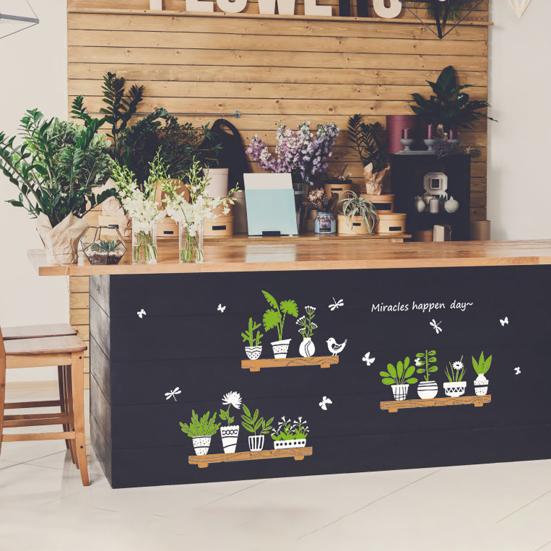 Wall Sticker Bonsai Plant Pattern Self-adhesive PVC Background Glass Sticker for Cafe