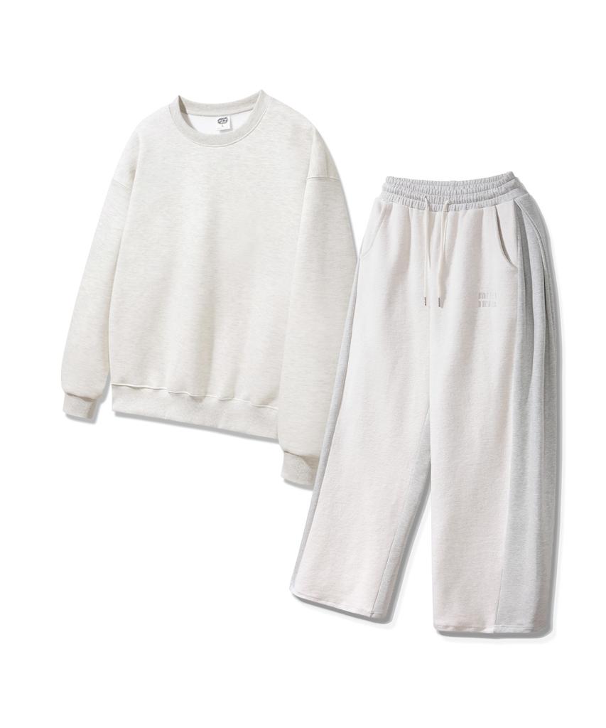 ALVINCLO [Set] Plain Oversized Sweatshirt & Pintuck Training Pants Set