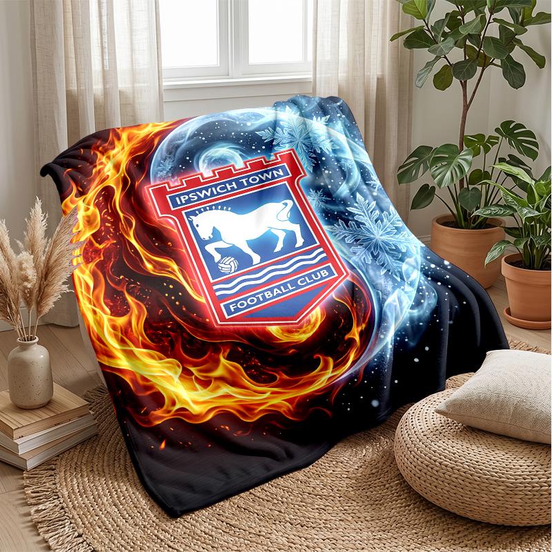 Coperta in Flanella con Stampa Calcio Ipswich Town, Coperta Morbida Calda Leggera per Divano Letto Campeggio