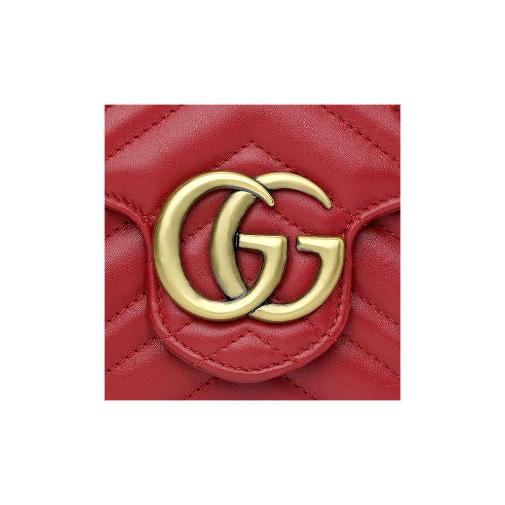 Gucci GG Marmont Vintage Logo Chain Leather Envelope Shoulder Bag Women Shoulder Bag Red 474575-DTD1T-6433