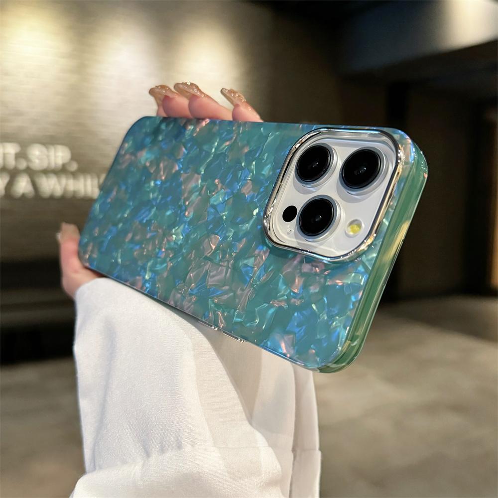 Luxury Aurora Glossy Diamond Shell Pattern Case For iPhone 15 14 13 12 11 Pro Max X XR XS 7 8 Plus SE Laser IMD PC Hard Cover