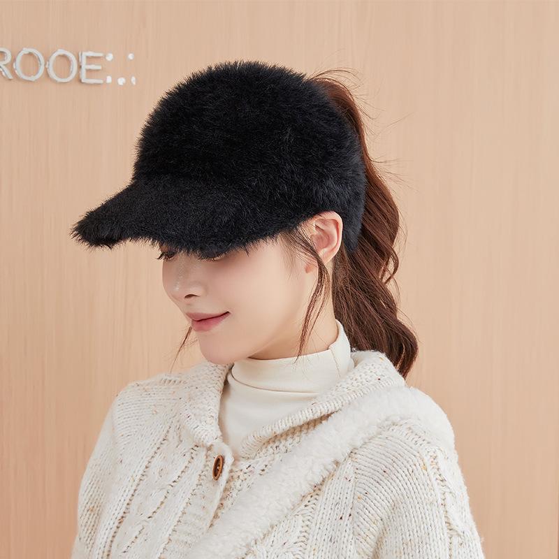 Autumn and Winter Duck Tongue Empty Top Women's Hat Plush Baseball Cap Cycling Cold and Warm Casual Wool Hat