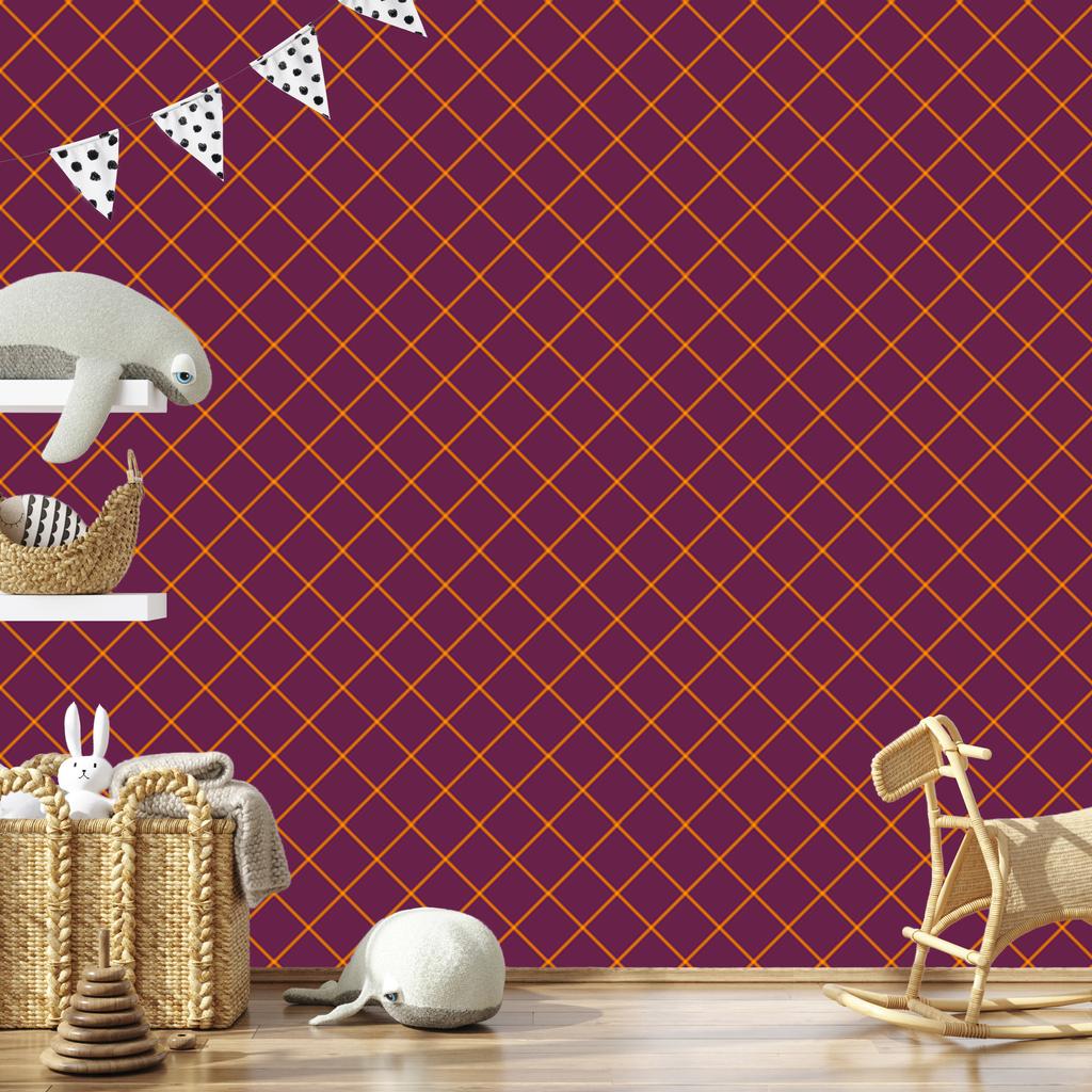 Burgundy and Red Halloween Checkered Wallpaper for Living Room and Bedroom 50x1000