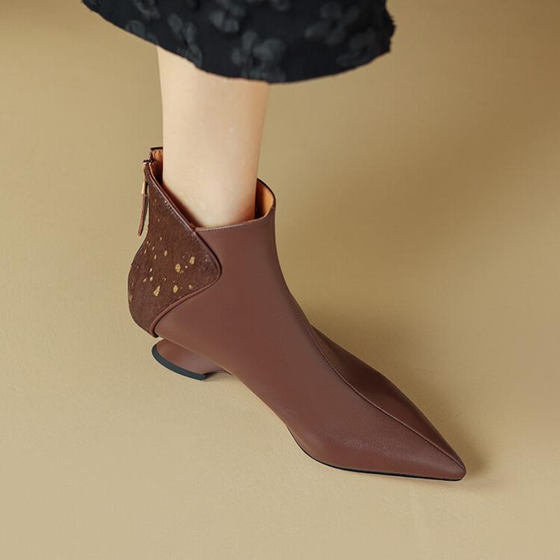 Fashion NEW Autumn Women Boots Pointed Toe Kitten Heel Shoes Genuine Leather Shoes for Women Splicing Ankle Boots Elegent Zipper Boots