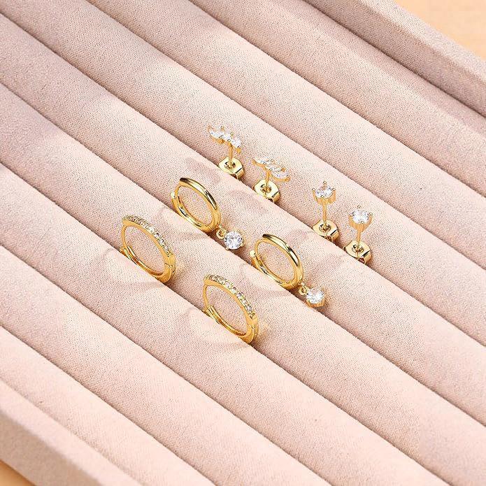 Modny zestaw kolczyków sztyftów z cyrkoniami w kształcie kwiatów 2024 - Biżuteria damska Prezenty