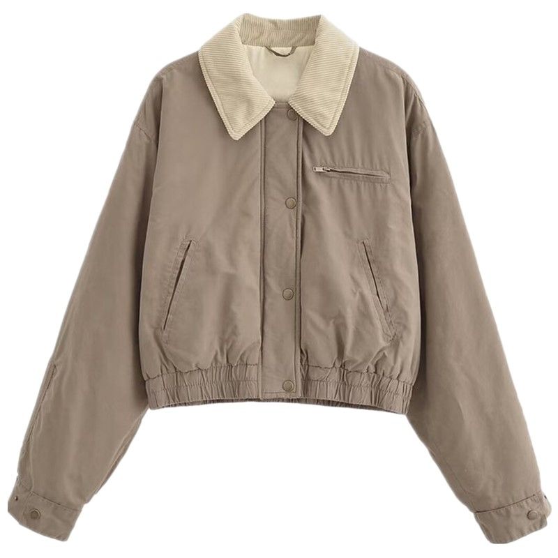 

Western Style 2024 New Women clothes Lapel Long sleeve Contrast Color Waxing Jacket Cotton-Padded Clothes Color Matching Outerwear 4341870 Figure Color L