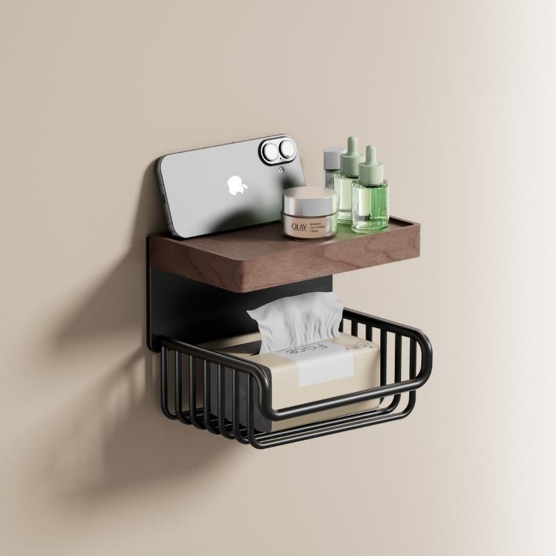 Walnut Wood Bathroom Tissue Box, Toilet Paper Box, Wall-mounted Washstand Tissue Roll Holder, Tissue Storage Rack