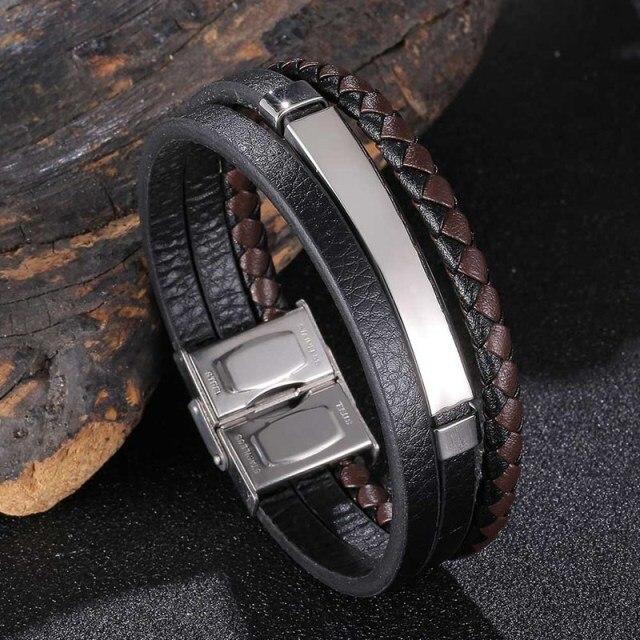 New Trendy Leather Bracelet Men Stainless Steel Handmade Bangles Male Wristband Charm Hand Jewelry Boyfriend Husband Gift Sp1037