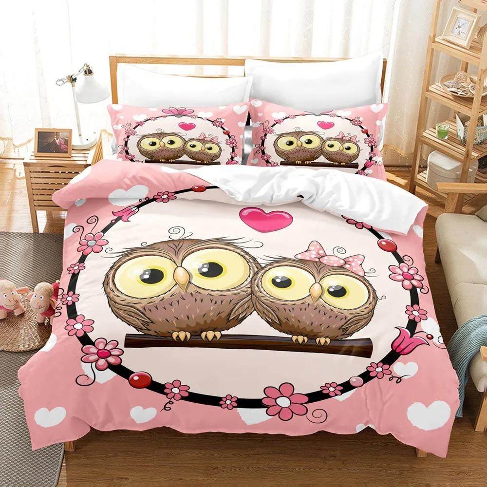 Cartoon Owl Bedding Sets Soft Bed Cover Comforter Duvet Cover Pillow Case 2-3 Pieces Sets Teenagers Children's Gifts Room Decor