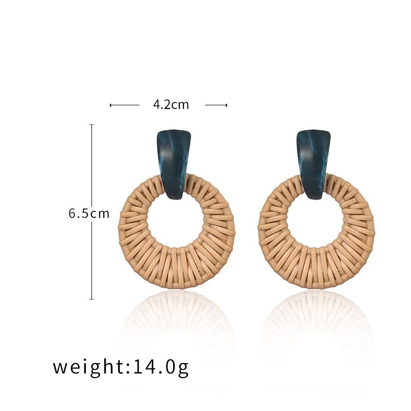 Korea Bohemia Handmade Geometric Drop Earrings For Women Imitation Rattan Straw Weave Knit Vine Earring Vacation Party Jewelry