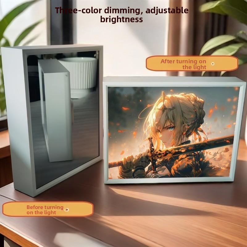 21cm/8.27in Fate Anime 3D Light Painting Box Tri Color Dimming Peripherals Cartoon Bedroom Table Top Display Birthday Decoration