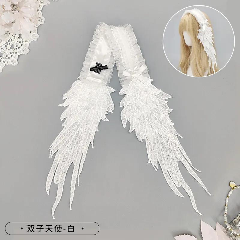 Dark Gothic Angel Wing Hairband - Lace Trim Lolita Headband, Decora Kei/Sweet Dolly/Punk/Jirai Kei for Girls