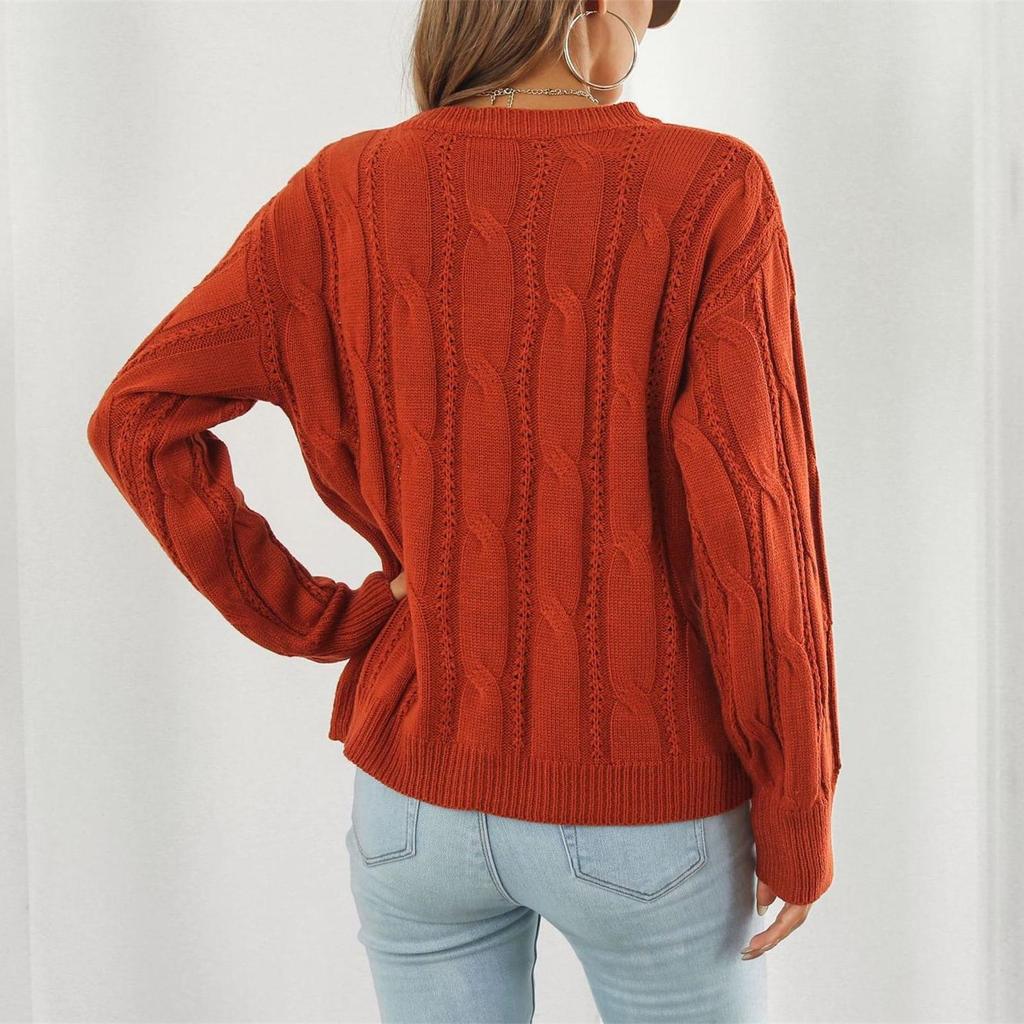 Women's Fashion Casual Cable Knit Solid Color Loose Pullover Long Sleeve Knit Sweater