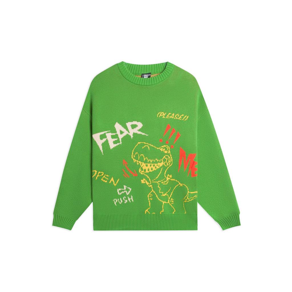 Li-Ning X Disney Toy Story Strawberry Bear Embroidered Letter Pattern Crew Neck Knit Sweater Women Sweater Green AMBS198-5