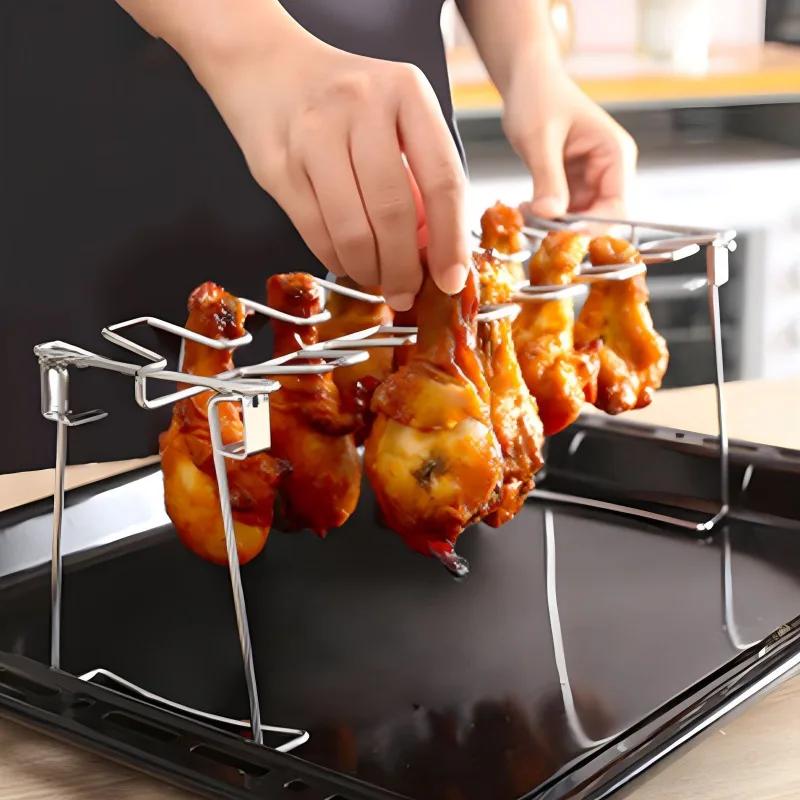 Household - Friendly Portable Stainless Steel Chicken Leg Holder and Grill Pan: Great for Oven Cooking and Outdoor Barbecues
