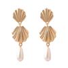 New Ocean Fashion Resort Style Alloy Scallop Imitation Pearl Water Drop Pendant Earrings, Simple and Versatile