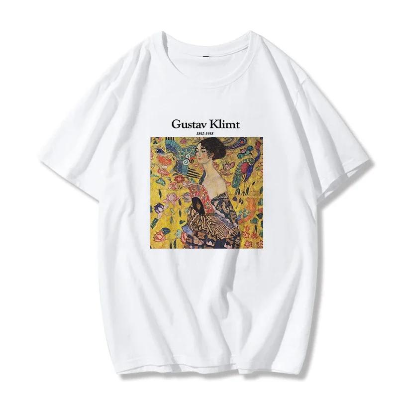 

Gustav Klimt Letter Print TShirt Summer New Womens Casual TShirt Chic Harajuku Pattern Art Oil Painting Fashion Vintage Top 4XL