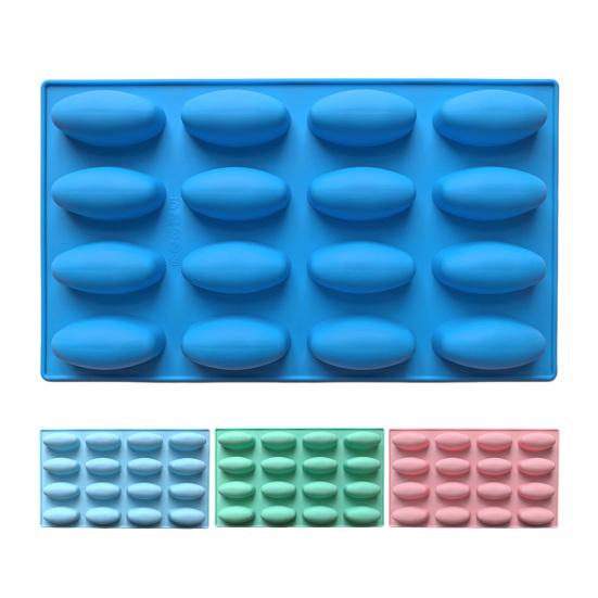 Silicone Baking Mold 16 Cavity Oval Chocolate Mold Non-Stick Freezer Oven Safe Dessert Mold Baking Supplies for Cake Jello Ice Cream