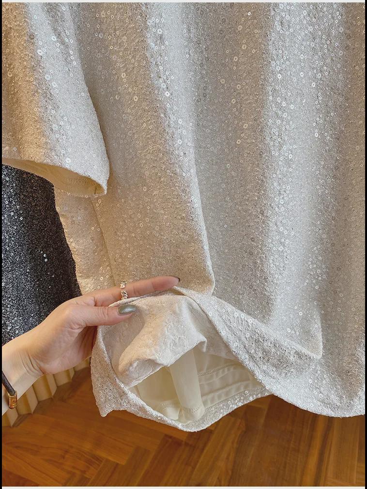 Camiseta Chic de Lentejuelas de Seda para Hombre 2024 - Diseño Europeo de Manga Corta y Corte Holgado