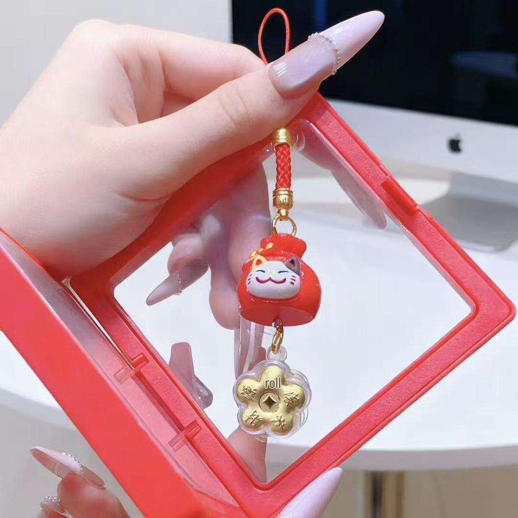999 Pure Gold Maneki Neko Charm – Invite Wealth: Chinese Style Keychain & Phone Accessory